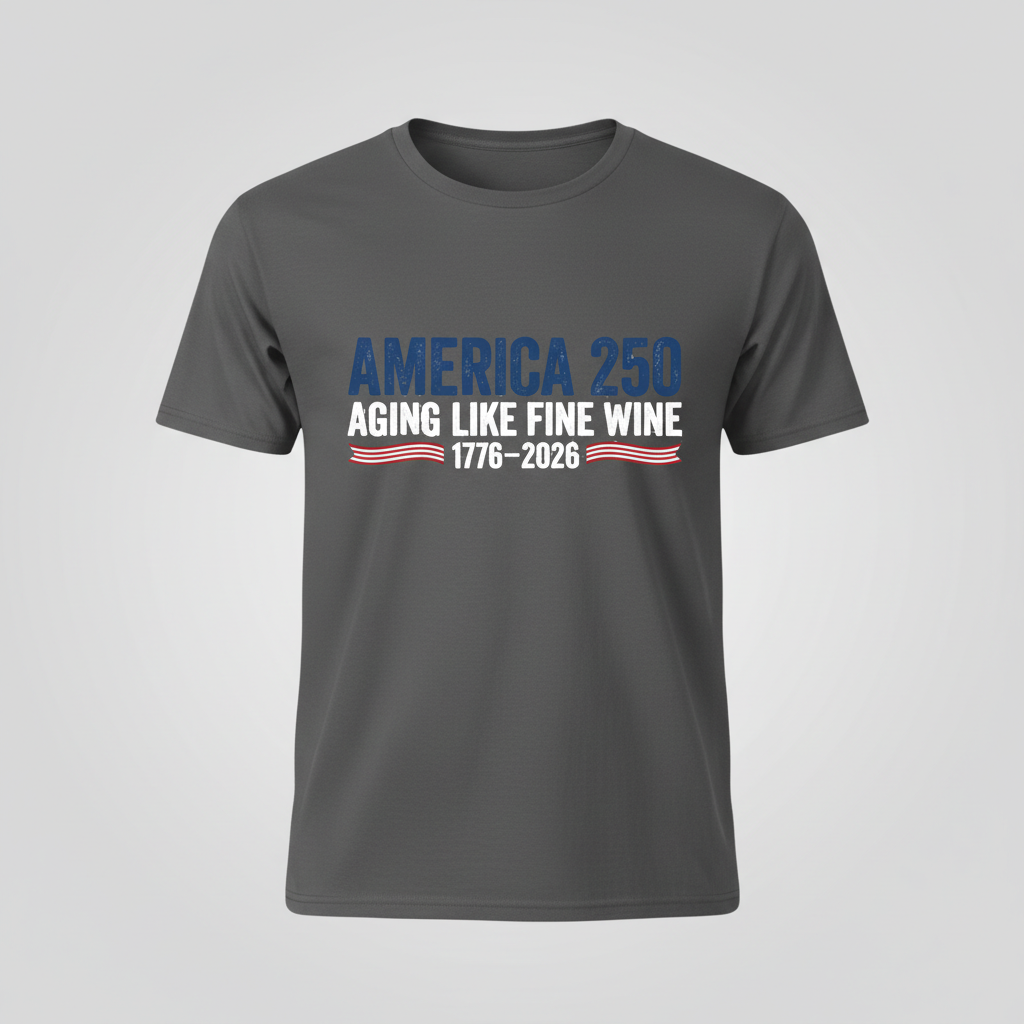 America 250 Years Anniversary – Aging Like Fine Wine Patriotic Celebration T-Shirt (1776–2026)