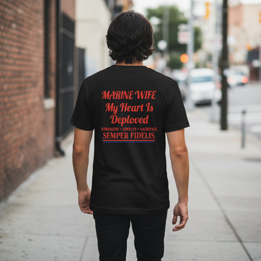 Proud Marine Wife "My Heart Is Deployed" Semper Fi Tee