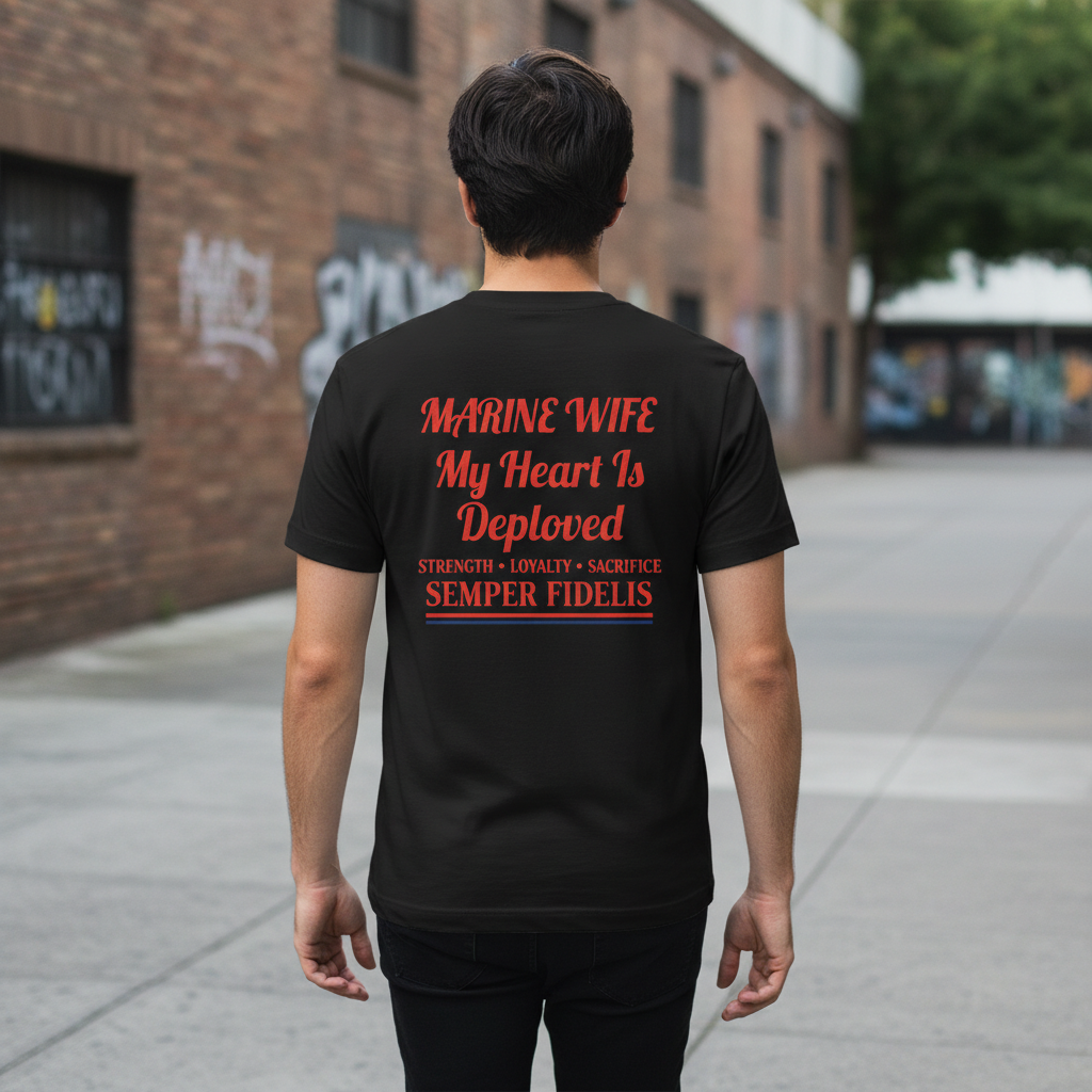 Proud Marine Wife "My Heart Is Deployed" Semper Fi Tee