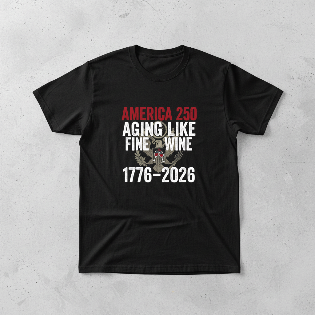 America 250 Years Anniversary T-Shirt – Aging Like Fine Wine Patriotic Heritage Design Celebrating Freedom Since 1776 (1776–2026)