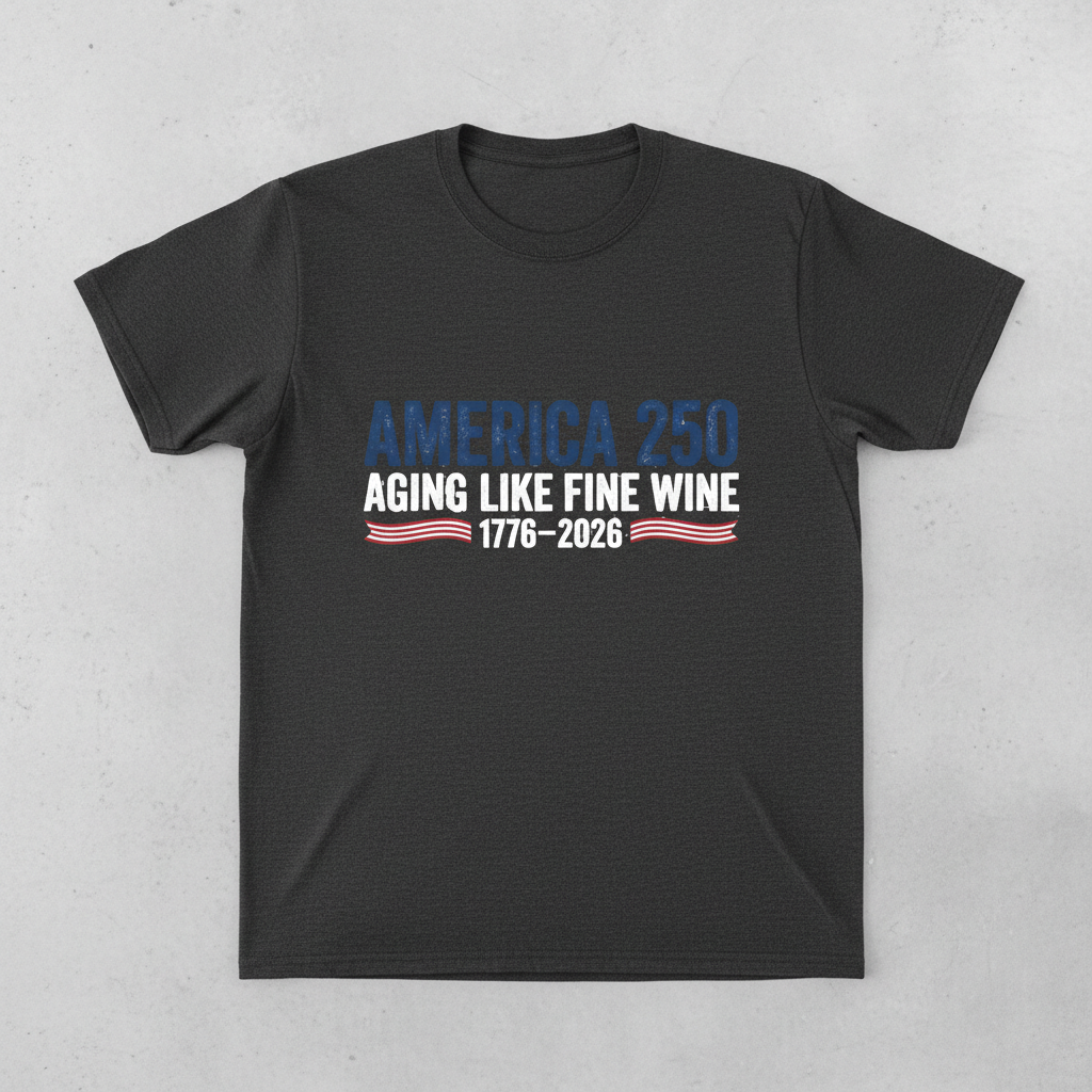 America 250 Years Anniversary – Aging Like Fine Wine Patriotic Celebration T-Shirt (1776–2026)