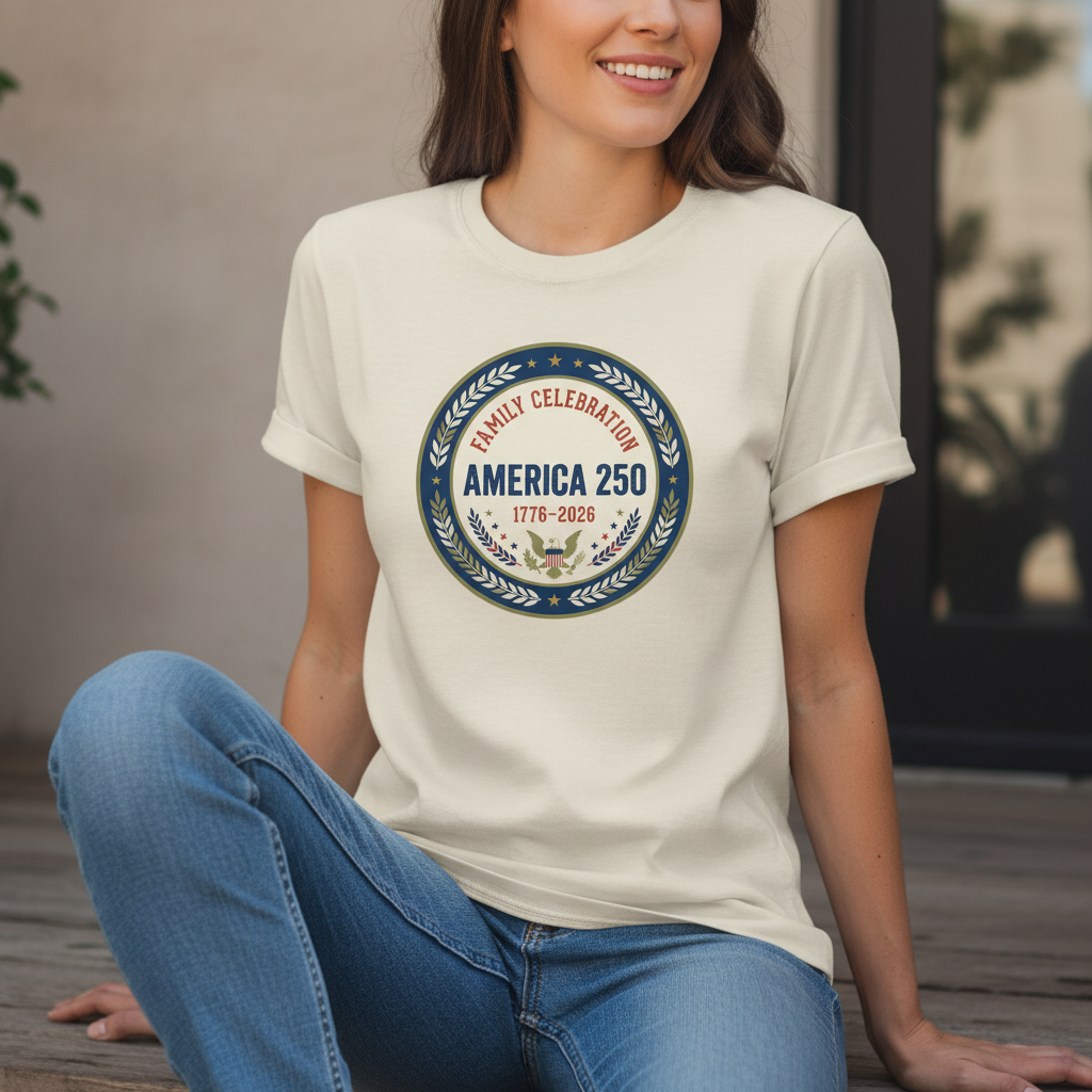 Family Celebration Emblem – America 250 Honoring Family, Heritage & Freedom (1776–2026) T-Shirt