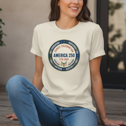 Family Celebration Emblem – America 250 Honoring Family, Heritage & Freedom (1776–2026) T-Shirt