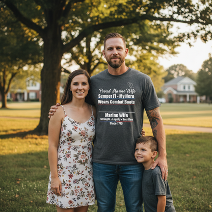 "My Hero Wears Combat Boots" Proud Marine Wife Tee
