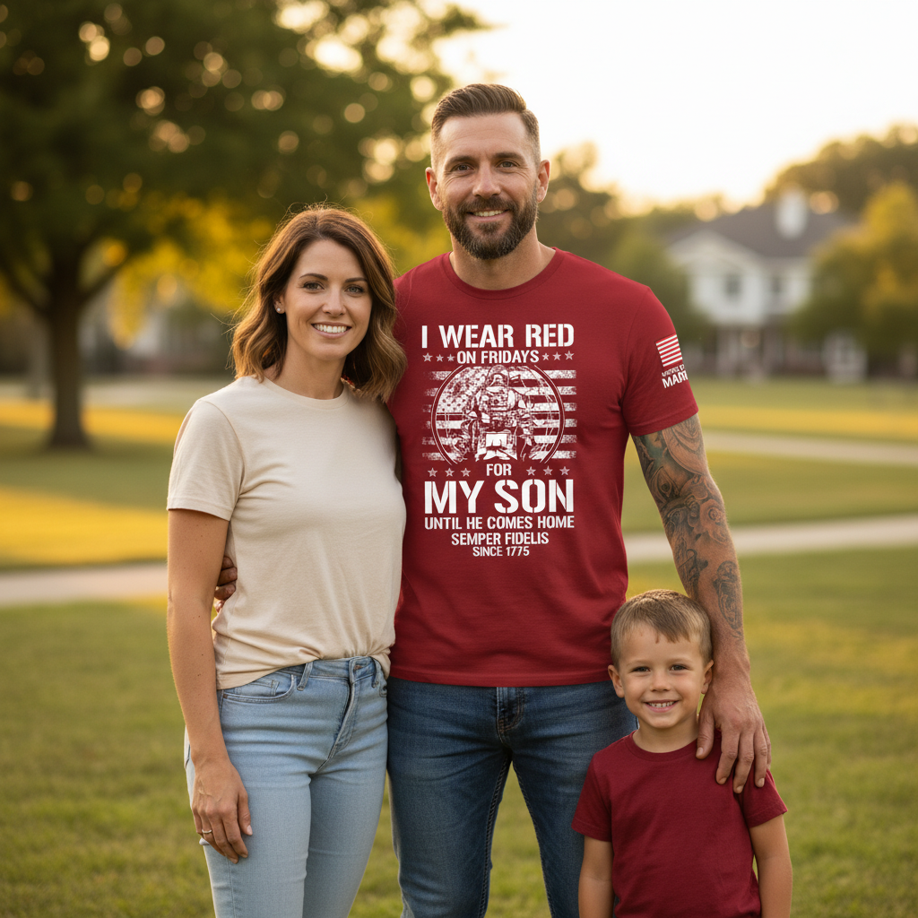 "I Wear Red On Fridays For My Son" Proud Marine Dad Tee