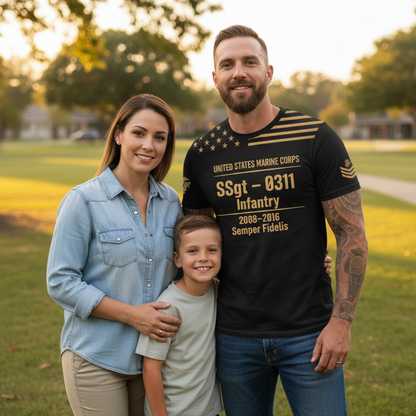 "Semper Fidelis" USMC 0311 Infantry SSgt Combat Veteran Gold Accent Tee