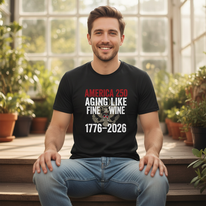 America 250 Years Anniversary T-Shirt – Aging Like Fine Wine Patriotic Heritage Design Celebrating Freedom Since 1776 (1776–2026)