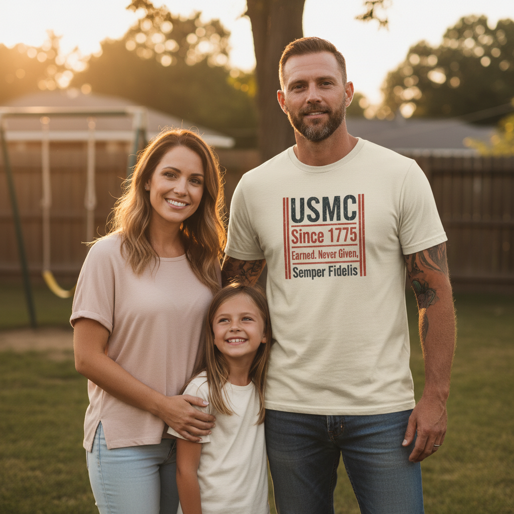 Vintage USMC Marines T-Shirt - Semper Fi, 1775, Earned Never Given - Patriotic Military Men's Shirt