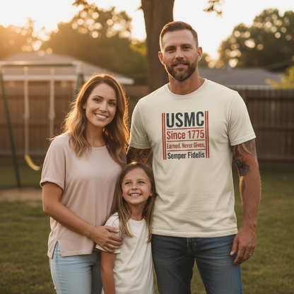 Vintage USMC Marines T-Shirt - Semper Fi, 1775, Earned Never Given - Patriotic Military Men's Shirt