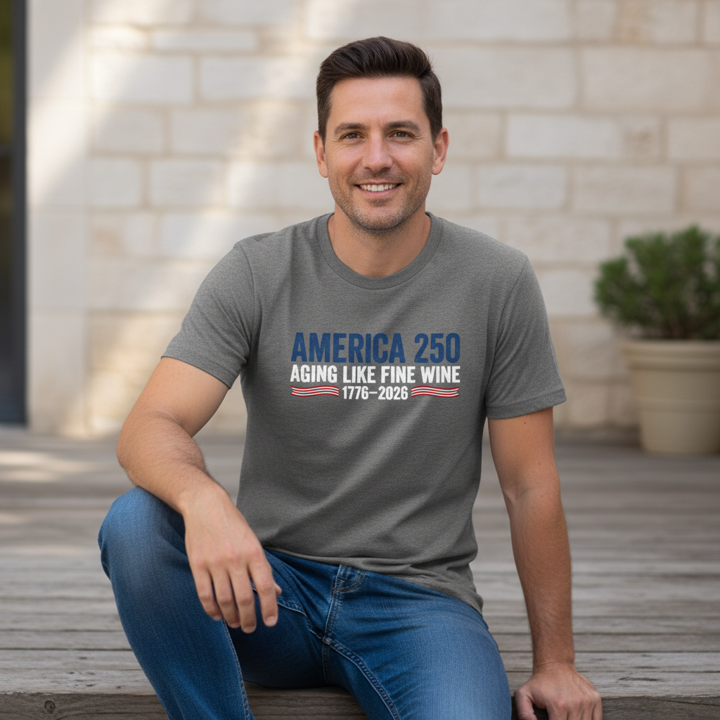 America 250 Years Anniversary – Aging Like Fine Wine Patriotic Celebration T-Shirt (1776–2026)