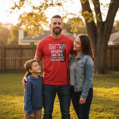 USMC "Semper Fidelis" SSgt 0311 Infantry Combat Veteran Red Edition Tee