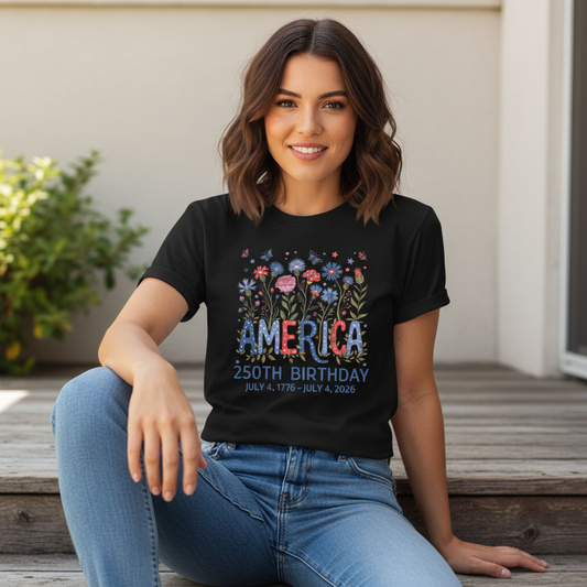 America 250 – Floral Birthday Celebration T-Shirt