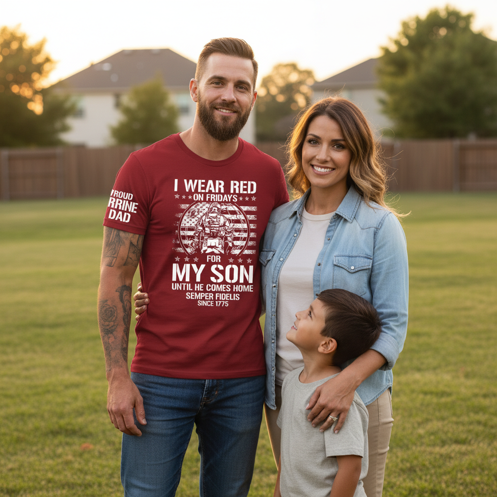 "I Wear Red On Fridays For My Son" Proud Marine Dad Tee