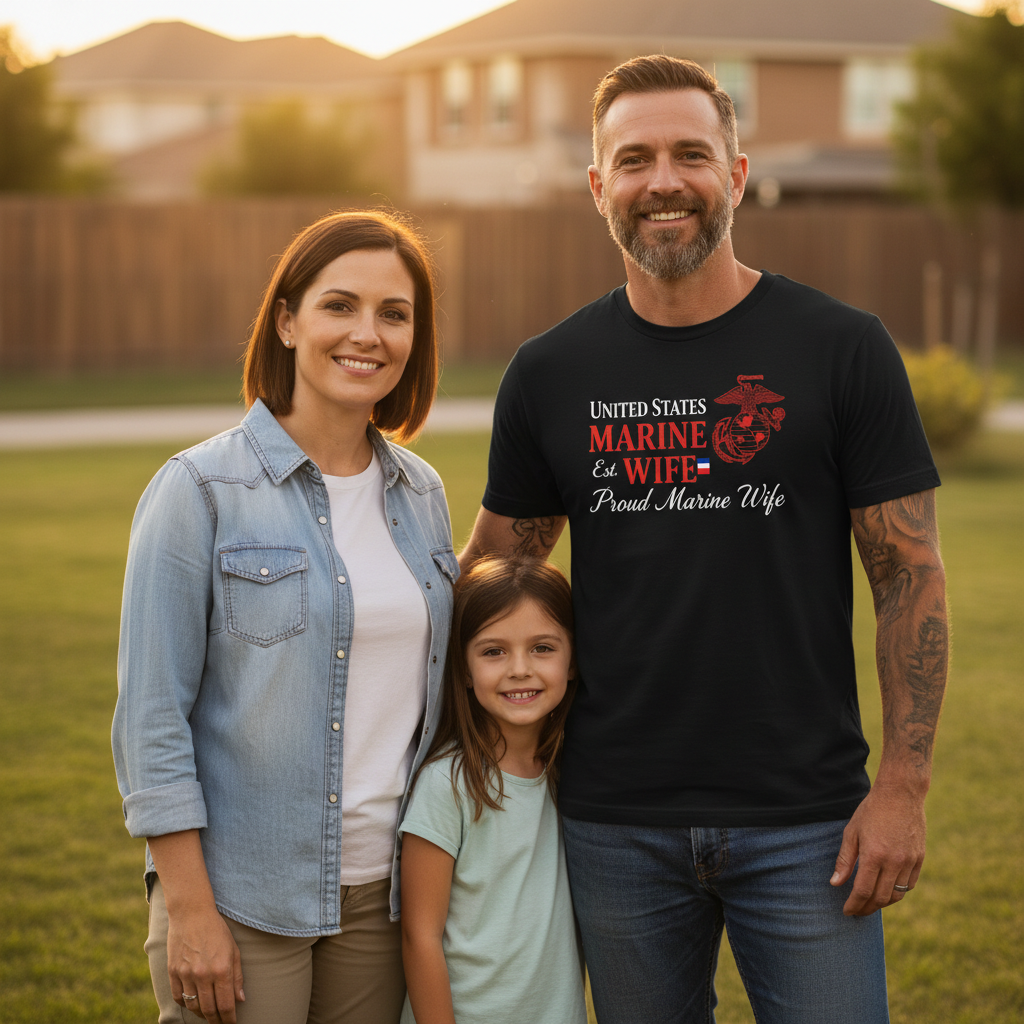 "Behind Every Strong Marine" Proud Wife Semper Fi Tee