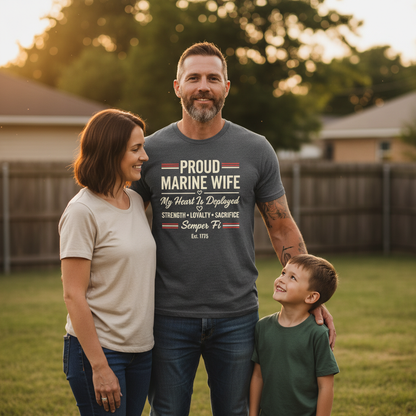 Marine Wife Shirt | My Heart Is Deployed | USMC Military Spouse Appreciation Tee