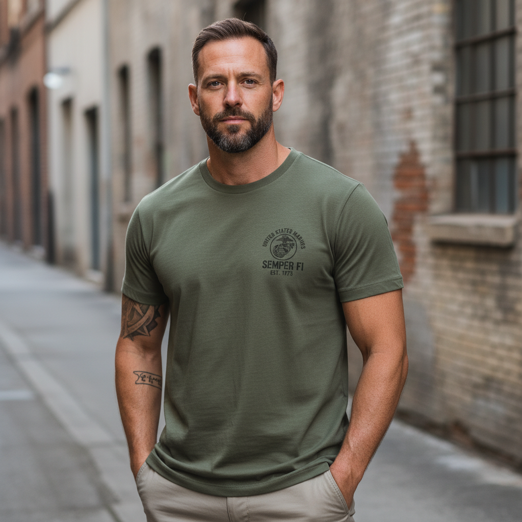 USMC "Semper Fi" Est. 1775 Pocket Logo Graphic Tee