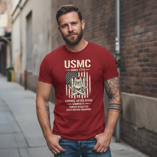 USMC "Death Before Dishonor" Bulldog Flag Tee