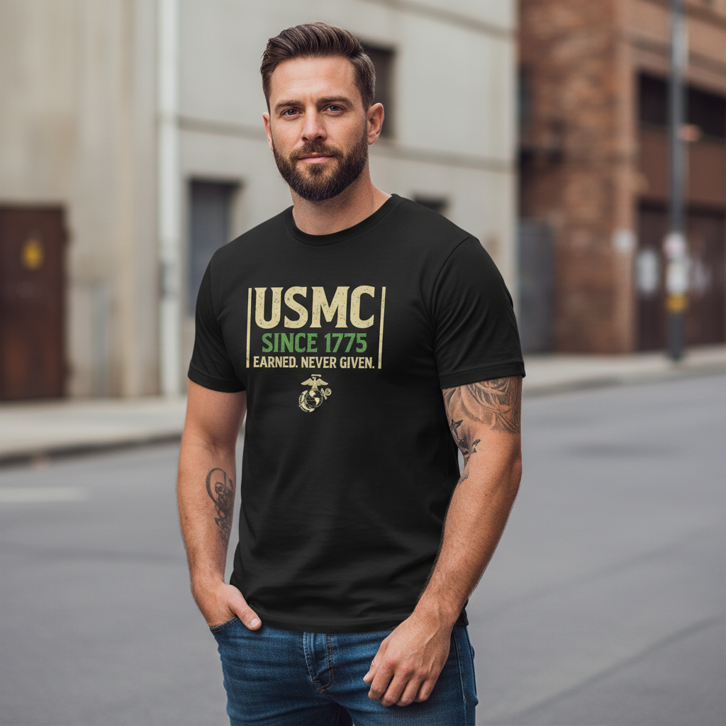 USMC "Earned Never Given" Heritage Emblem Tee