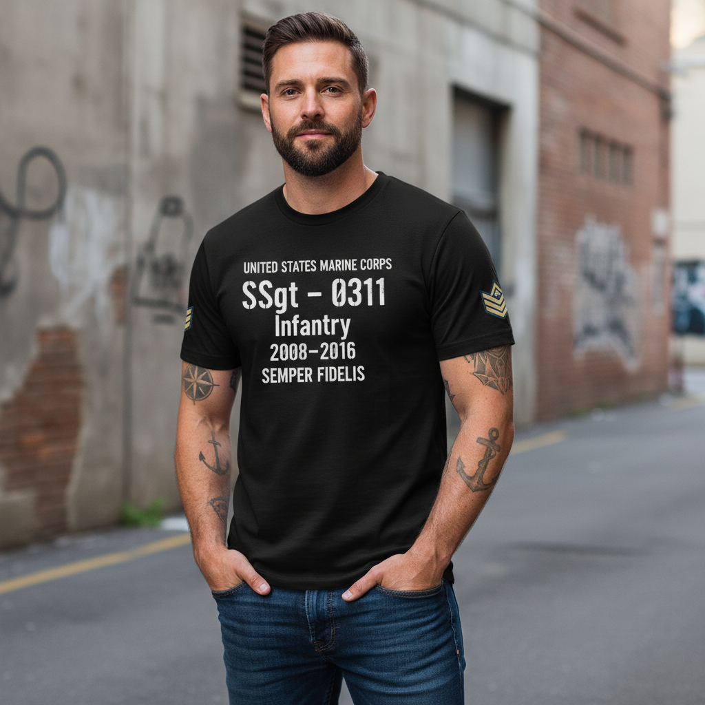 USMC "Semper Fidelis" SSgt 0311 Infantry OIF Veteran Tee