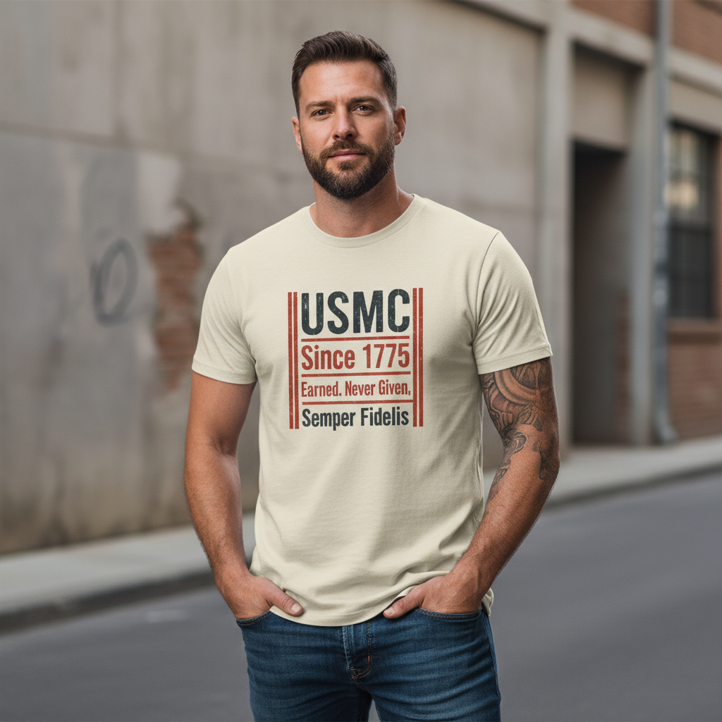 Vintage USMC Marines T-Shirt - Semper Fi, 1775, Earned Never Given - Patriotic Military Men's Shirt