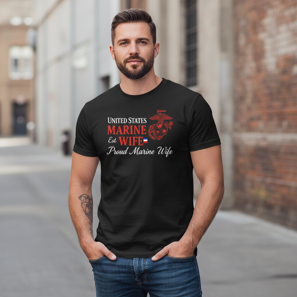 "Behind Every Strong Marine" Proud Wife Semper Fi Tee
