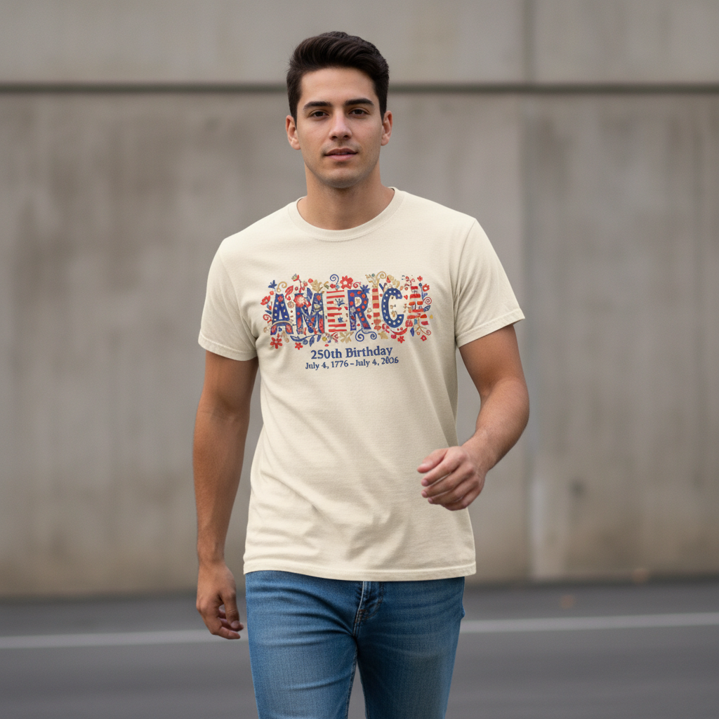 America 250 – Floral Birthday Typography T-Shirt