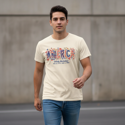 America 250 – Floral Birthday Typography T-Shirt