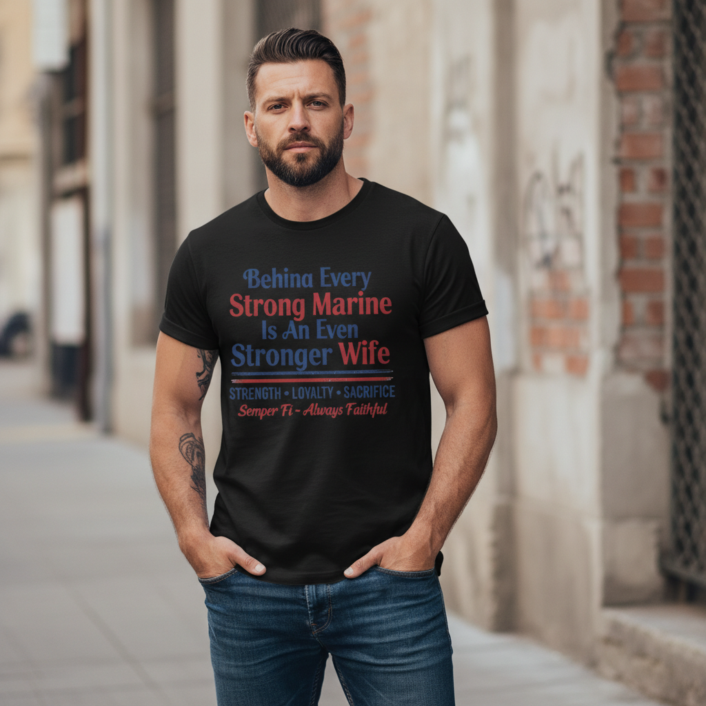 Proud Marine Wife Shirt - Semper Fi Military Spouse Apparel - Strength Loyalty Sacrifice
