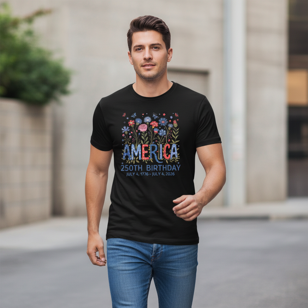 America 250 – Floral Birthday Celebration T-Shirt
