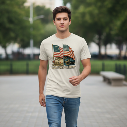 250 Years of Liberty — From the First Flag of Independence to the Strength of a Modern Nation (1776–2026) T-Shirt