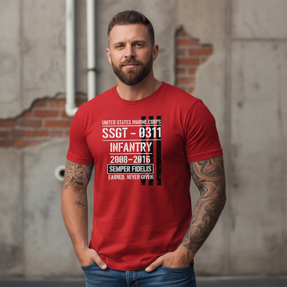 USMC "Semper Fidelis" SSgt 0311 Infantry Combat Veteran Red Edition Tee