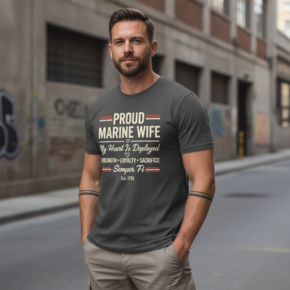 Marine Wife Shirt | My Heart Is Deployed | USMC Military Spouse Appreciation Tee
