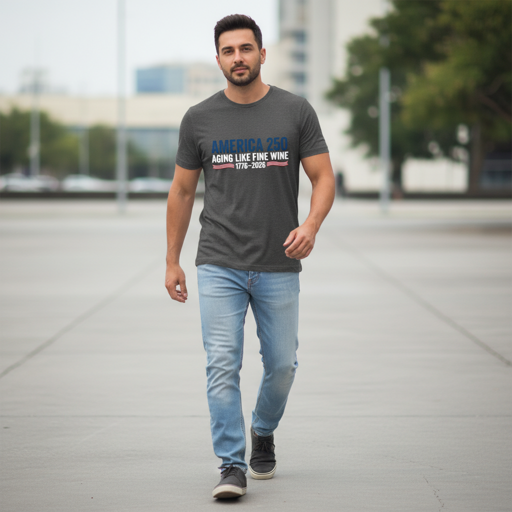 America 250 Years Anniversary – Aging Like Fine Wine Patriotic Celebration T-Shirt (1776–2026)