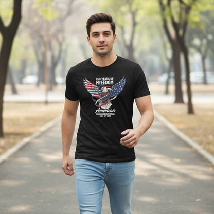 250 Years of Freedom — The Semiquincentennial Emblem of American Independence, Unity, and the Ever-Soaring Spirit of Liberty (July 4th, 1776–2026) T-Shirt