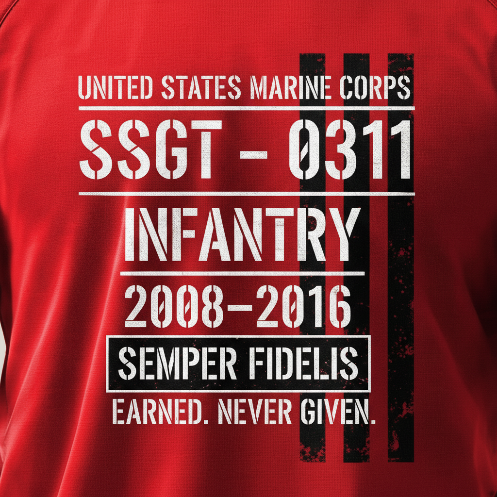 USMC "Semper Fidelis" SSgt 0311 Infantry Combat Veteran Red Edition Tee