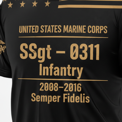 "Semper Fidelis" USMC 0311 Infantry SSgt Combat Veteran Gold Accent Tee