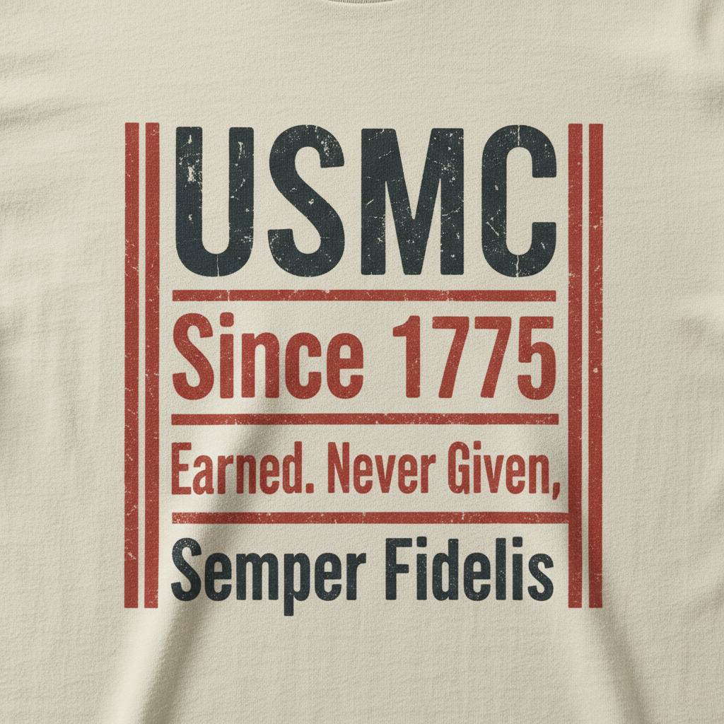 Vintage USMC Marines T-Shirt - Semper Fi, 1775, Earned Never Given - Patriotic Military Men's Shirt