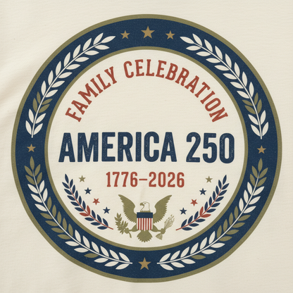 Family Celebration Emblem – America 250 Honoring Family, Heritage & Freedom (1776–2026) T-Shirt