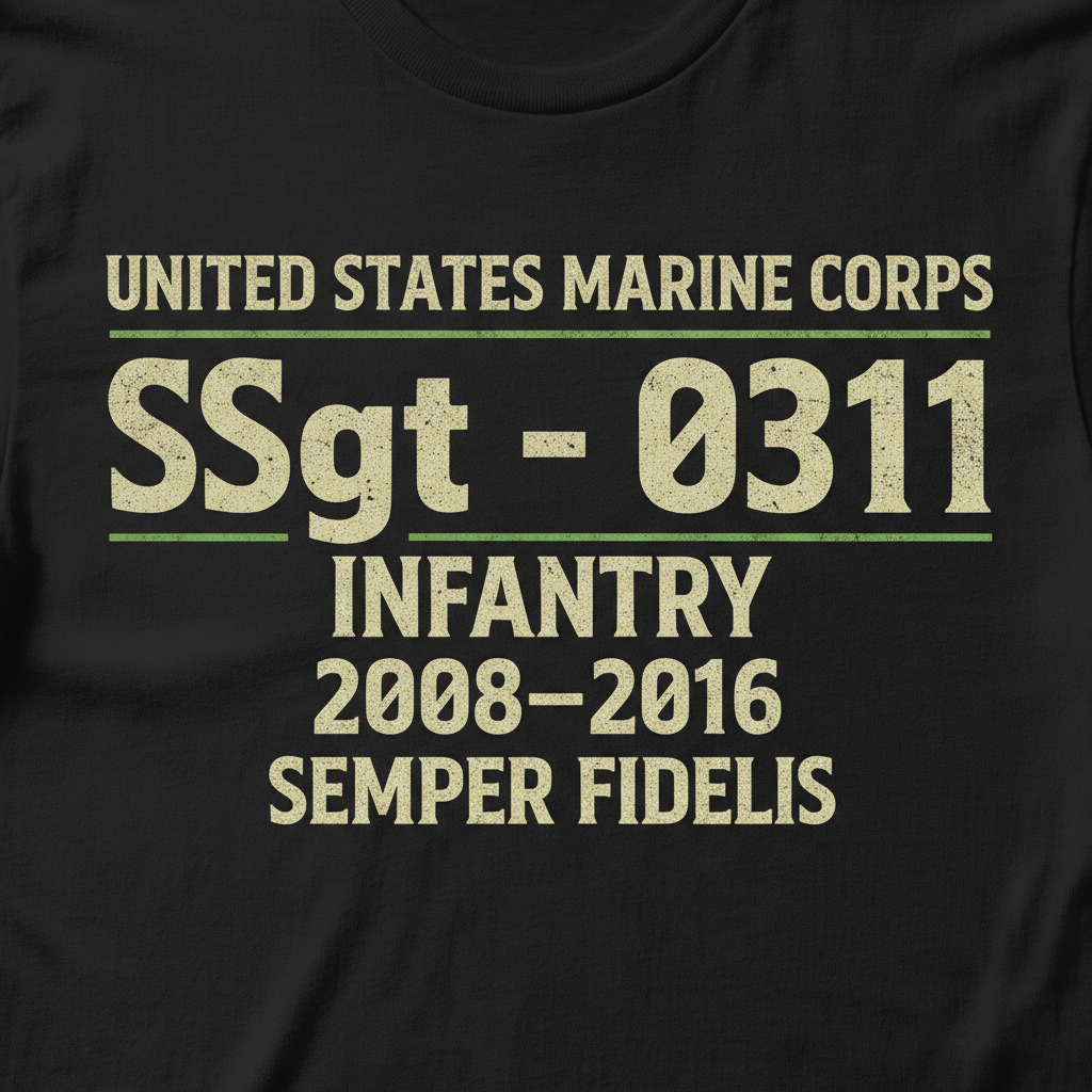 USMC "Semper Fidelis" SSgt 0311 Infantry Veteran 2008-2016 Tee
