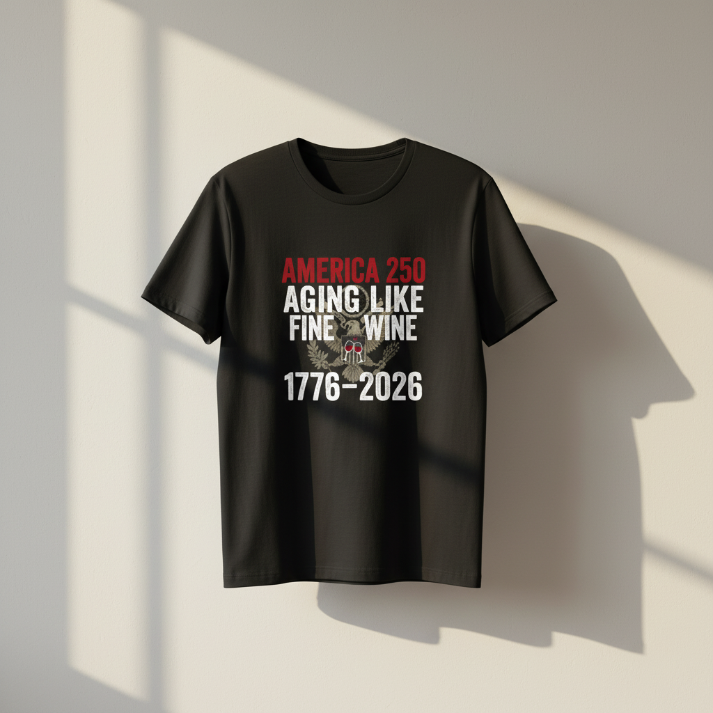America 250 Years Anniversary T-Shirt – Aging Like Fine Wine Patriotic Heritage Design Celebrating Freedom Since 1776 (1776–2026)
