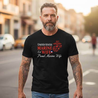 "Behind Every Strong Marine" Proud Wife Semper Fi Tee