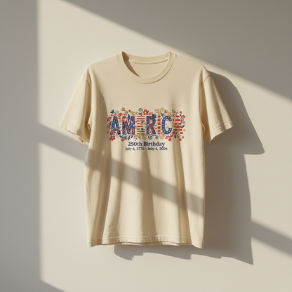 America 250 – Floral Birthday Typography T-Shirt
