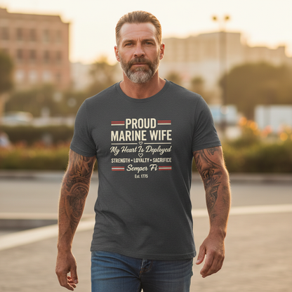 Marine Wife Shirt | My Heart Is Deployed | USMC Military Spouse Appreciation Tee