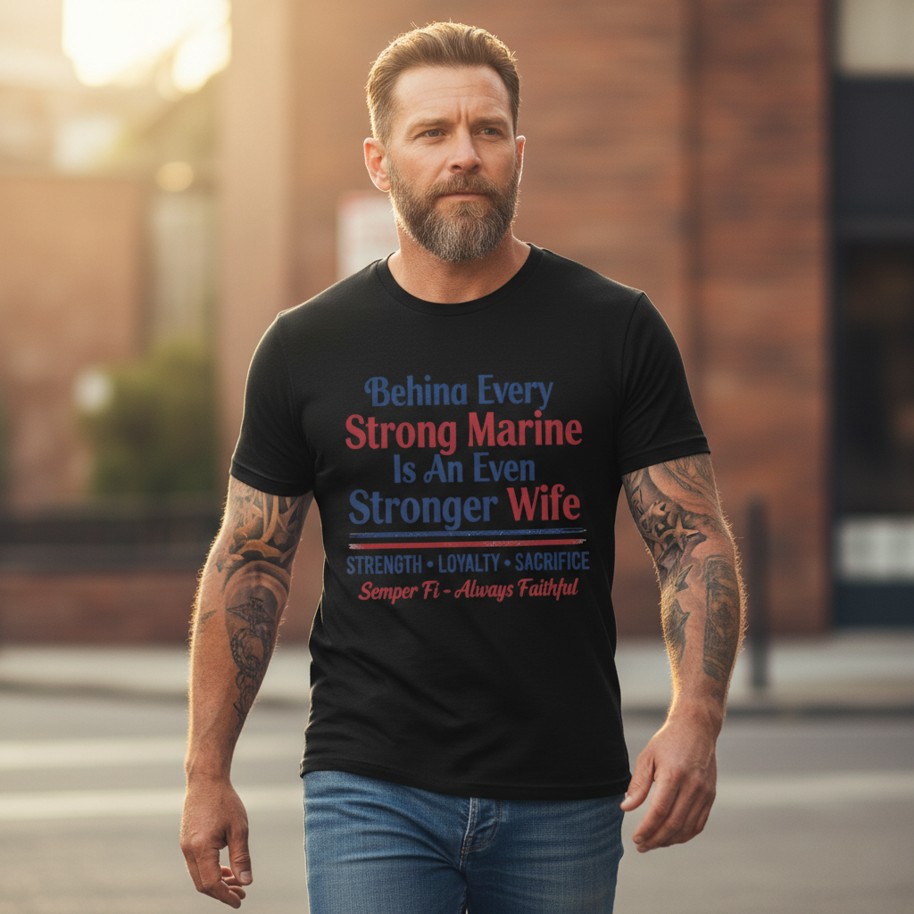 Proud Marine Wife Shirt - Semper Fi Military Spouse Apparel - Strength Loyalty Sacrifice