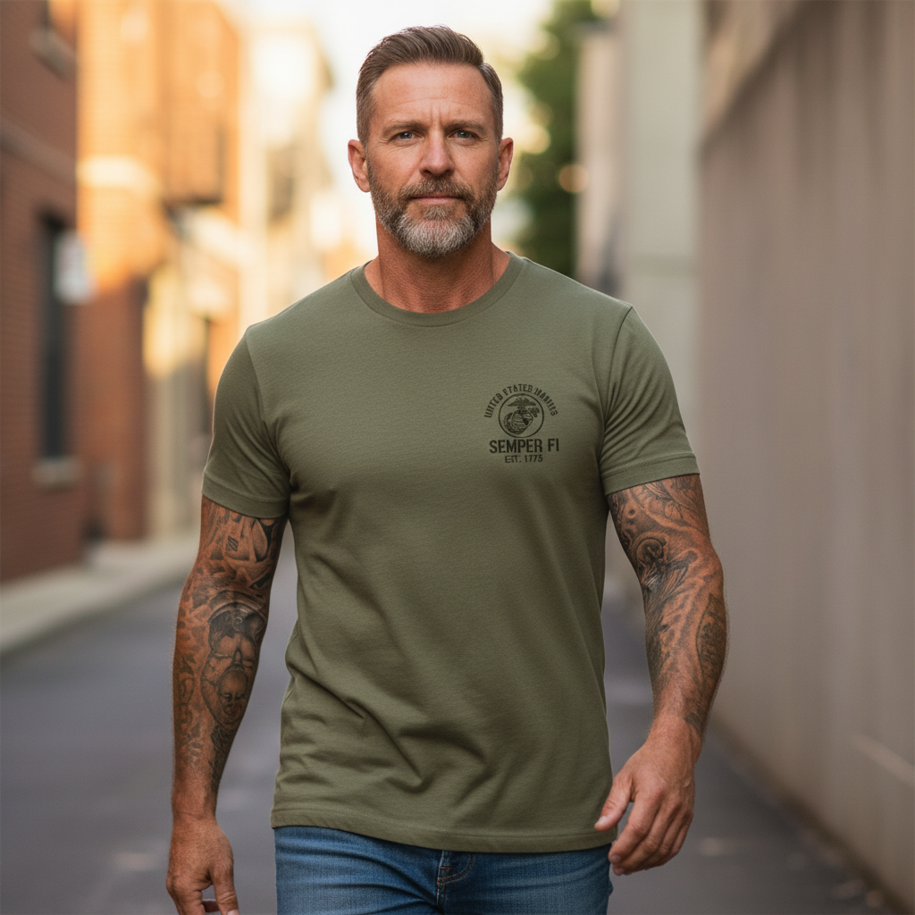 USMC "Semper Fi" Est. 1775 Pocket Logo Graphic Tee