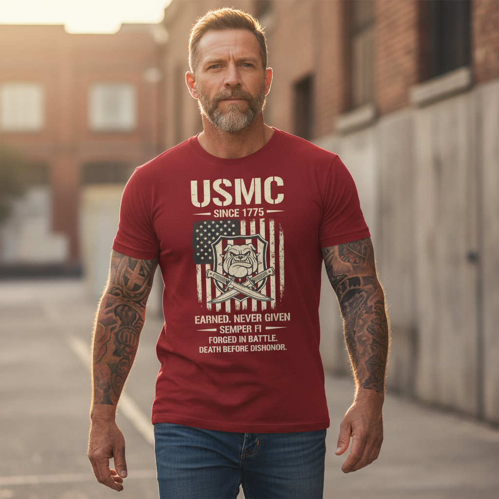 USMC "Death Before Dishonor" Bulldog Flag Tee