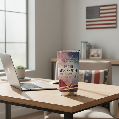 Personalized "My Heart Is Deployed" Marine Wife Tumbler - Custom Name & Anniversary