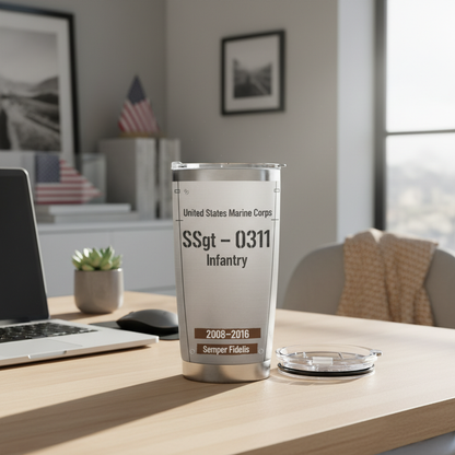 Personalized USMC Military Rank & MOS Tumbler - Custom Name, Service Years & Veteran Era