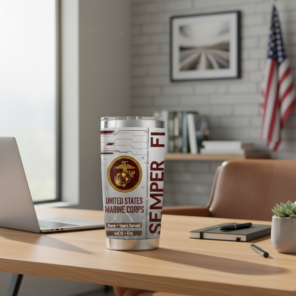 Custom Rank & MOS Marine Corps Tumbler - Personalized Name, Service Years & Era