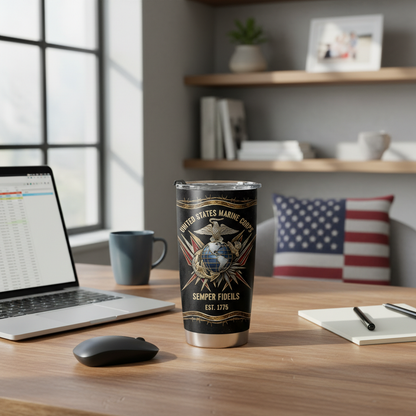 Personalized USMC Eagle & Globe Tumbler - Custom Rank, Name & Service Years
